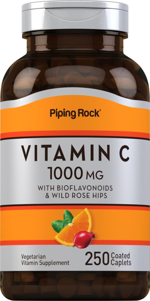 Piping Rock Vitamin C 1000mg FLA124; 250 Caplet FLA124; s bioflavonoidy & Rose HIPS FLA124; Vegetarian, Non- GMO, gluten zdarma dodatek