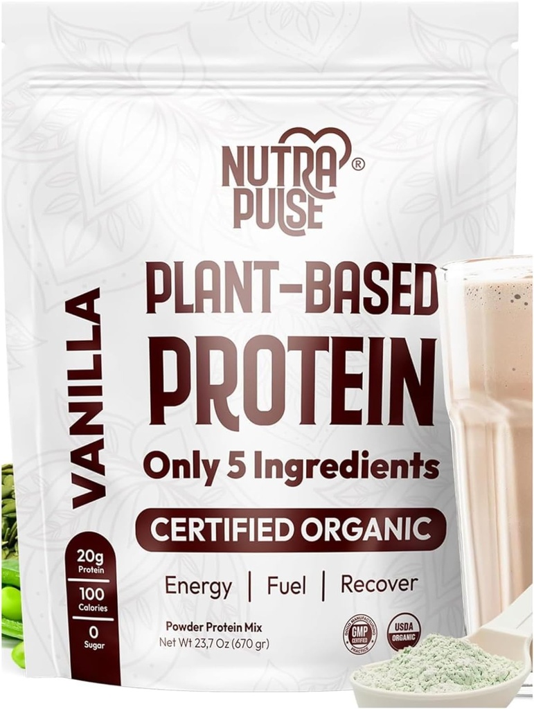 Organický Vegan Protein Powder - Vanilla Flavor, Plant- based, gluten- Free, Non-GMO, 20g Protein Per Serving, Ideální pro Smoothies, Shakes, Pečení, Vaření (1 balení, 20 Služeb)