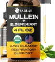 FabLab Mullein Leaf Extract with Elderberry 4 Fl Oz - Made in USA - Drops for Better Lung - Mullein tinktura pro Lung Detox - Bronchial Clearse for Smokers - Respirační bylinný dodatek