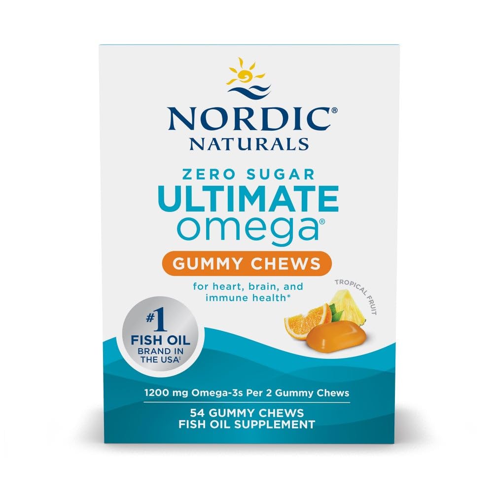 Nordic Naturals Zero Sugar Ultimate Omega Gummy Chews - Tropické ovoce - 54 Gummy Chews - Non GMO - Optimální Wellness - 27 Služeb