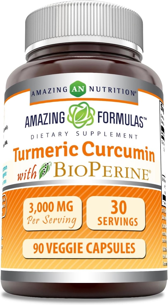 Amazing Appendias Turmeric Curcumin s Bioperine 3000 mg Per Serving CLAS124; 90 Veggie Kapsle Dodatek CLAS124; Non- GMO CLAS124; Gluten zdarma CLAS124; Made in USA