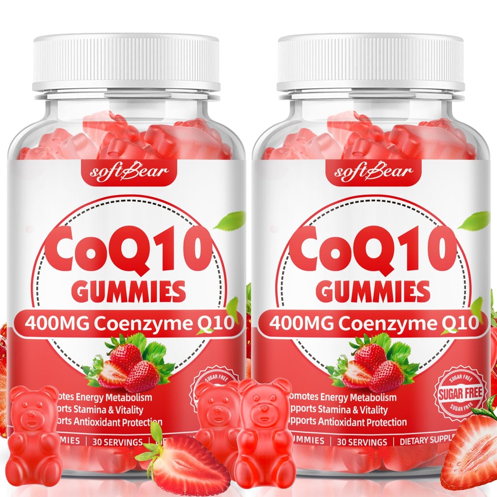 softbear CoQ10 Gummies 400mg Coenzym Q10 dodatek pro dospělé, High Absorption coq10 Plus Omega33, hořčík, vitamin B3 & zinek pro celulární energii a antioxidant, Strawberry Flavor 120 Počet