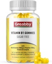 Vitamin B1 Gummies - Benfotiamin 300mg & Thiamin 100mg, bez cukru, vitamín B Complex Žvýkací doplněk, Energy Boost & Nervový systém Zdraví pro ženy, 60 Gummies