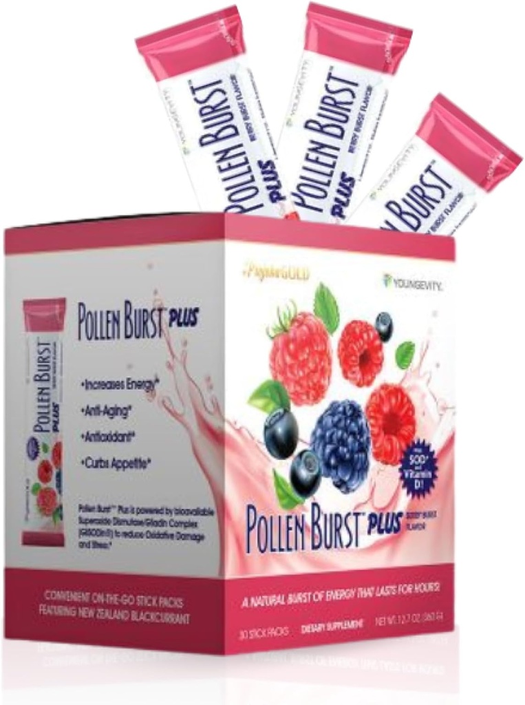 Youngevity Projoba Pollen Burst Plus Berry - Natural Energy Drink with Flower Pollen, Vitamins, and Antioxidants - Podporuje trvalou energii a celkové Well- Being - 30 Packets