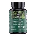 PlantFusion Organic Vegan Vitamin D3 + K2 5000 IU, 50MCG - Vitamin D Sourced from Plant Based Lichen and Vitamin K2, for Imunitary Support and Bone Health - 60 Kapsle