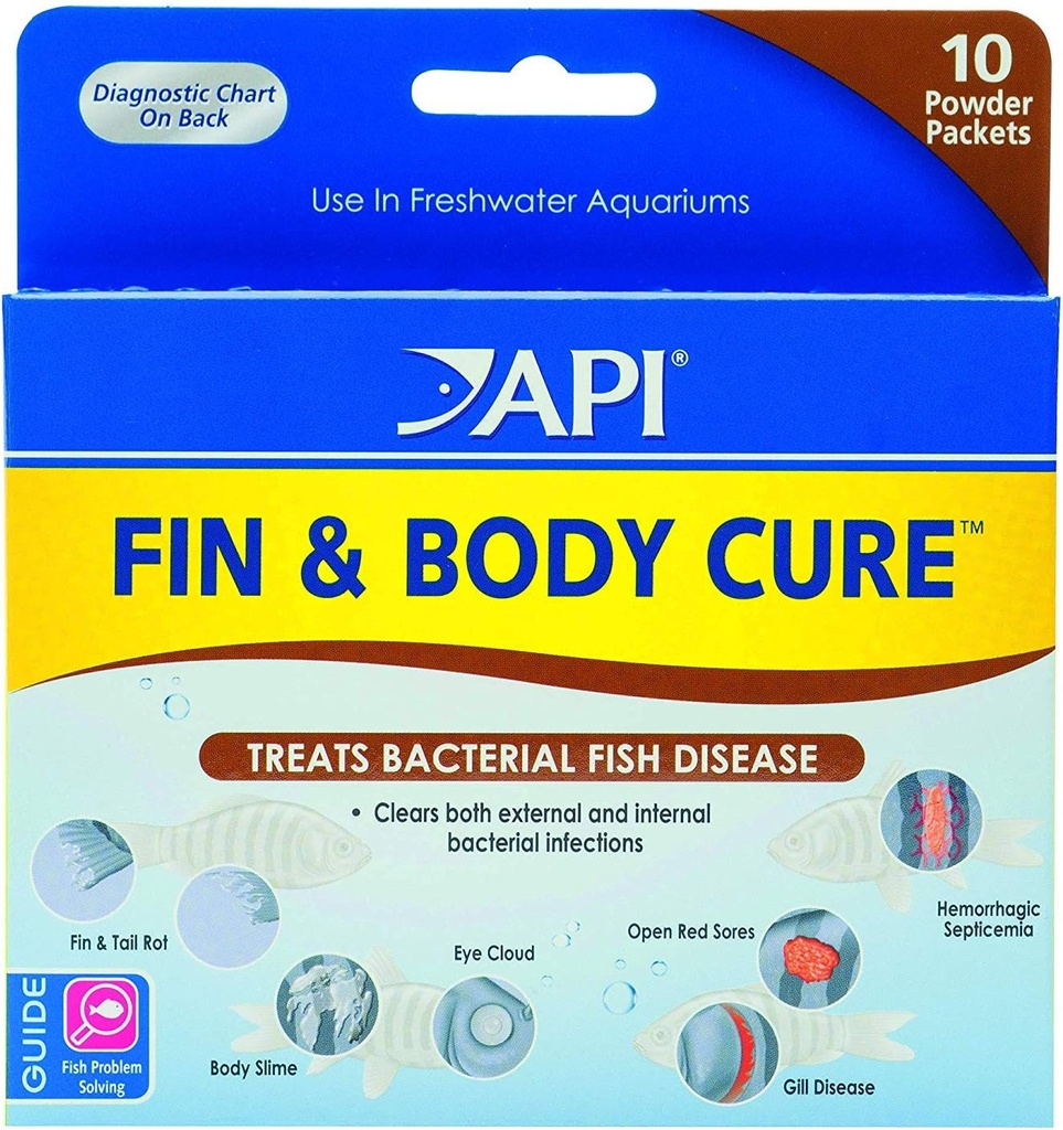 API 2 Balení Fin a tělo lék Freshwater Fish Medication Powder for Treatment of Bakterial Disease, Treats Body Slime, Eye Cloud, Fin and Tail Rot, and Gill Disease (10- Count) (2 položky)