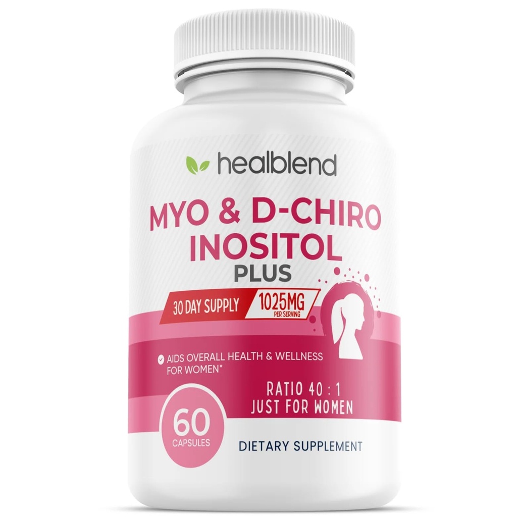Myo & D- Chiro Inositol Plus doplněk směsi, Hormonální bilance, Zdravá ovulace a celková Wellness podpora pro ženy, plodnost a těhotenství zdraví, 60 Kapsle