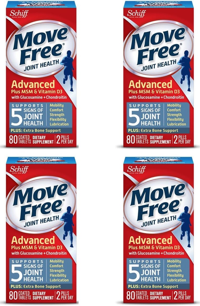 Move Free Advanced Plus MSM a vitamin D3, 80 tablet - Dodatek ke společnému zdraví s Glucosamine a Chondroitin (balení po 4)
