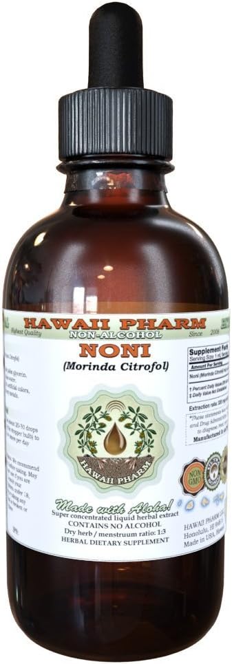 Noni Alcohol- Free Liquid Extract, Organic Noni (Morinda citrifolia) Sušené ovoce Glycerite přírodní bylinný dodatek, Hawaii Pharm, USA 2 fl.oz