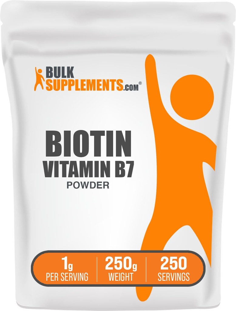 BulkSupplements.com Biotin 10000mcg Powder - Vitamin B7, Vitaminy pro vlasy, kůži a nehty - Gluten Free, 1g per Serving (10mg Biotin), 250g (8.8 oz) (balení po 1)