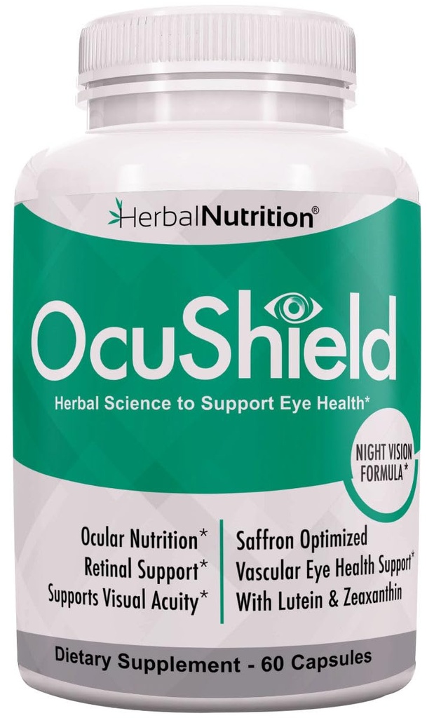 OcuShield Oční zdraví Podpora vitamínů pro zdravé oči, Noční vize se Saffron, Lutein & Zeaxanthin, Oční živiny chránit a stimulovat oční zdraví, Jedna láhev
