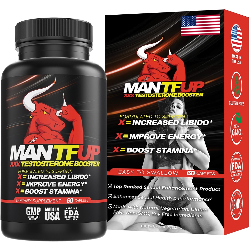 MANTFUP Vitality Enhancer pro muže call 124; Fast- acting Testosteron Booster & Denní dodatek k podpoře mužského zdraví & Libido cd 124; Potenciadores de Testosterona cd 124; Made in USA (1 měsíc dodávky, 60 Caplet)