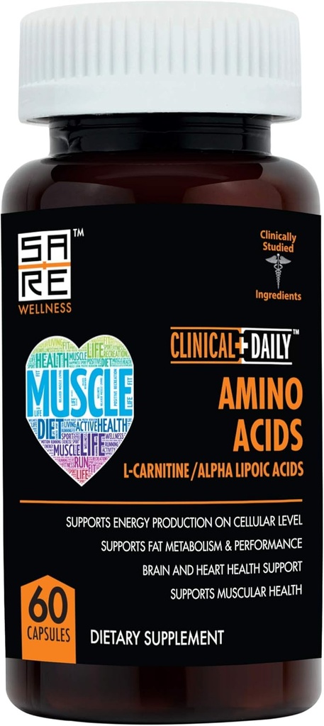 KLINICKÉ DAILLY Acetyl L karnitin - Alpha Lipoic esenciální aminokyseliny doplňky Kapsle pro ženy, muže nebo starší - ALCAR ALA komplex pomáhá zvýšit metabolismus, mozek, srdce, & Svalové Health - 60 pilulky