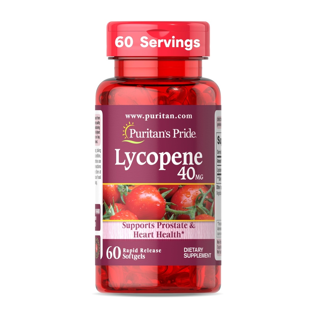 Puritan 's Pride Premium Lycopen 40mg, Dietní dodatek pro prostatu, antioxidant, srdce zdraví, a celková zdravotní podpora, 2 měsíce Dodávka, 60 Rychlé uvolnění Softgels