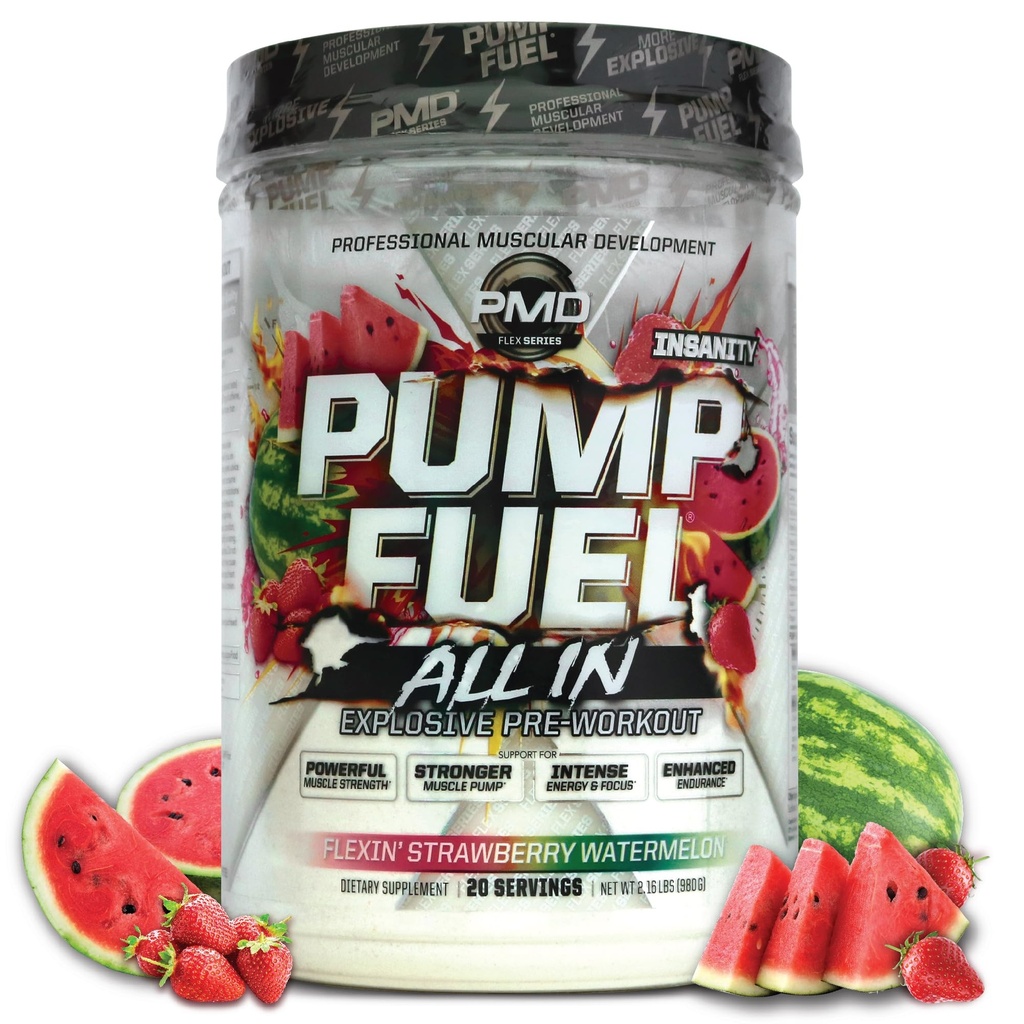 PMD sportovní čerpadlo palivo vše v šílenství, Ultimate Pre Workout & Muscle čerpadlo, Maximální síla energie, Focus, Vytrvalost & Recovery, Creatine & Beta Alanin, Flexin 'Jahodový meloun (20 Služeb)
