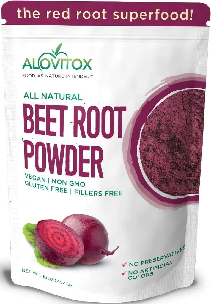 Alovitox Organic Beet Root Powder 124; 100% Fresh Beet Root Extract Oxide 124; Oxid dusnatý Superfood, High in Calcium, Iron, Draslík & Folate OF 124; Podporuje efektivní cvičení 124; Vegan, Non- GMO, gluten- Free Oz 124; 16 oz