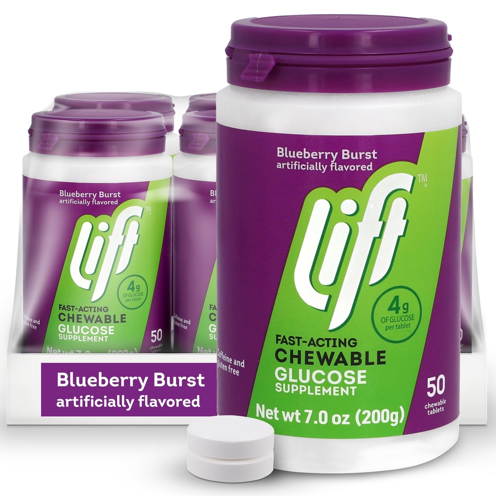 Lift Glucose CLAS124; Fast- acting Glucose Chewable Energy Tablety CLAS124; Blueberry CLAS124; 50 ct Jar (balení po 6)