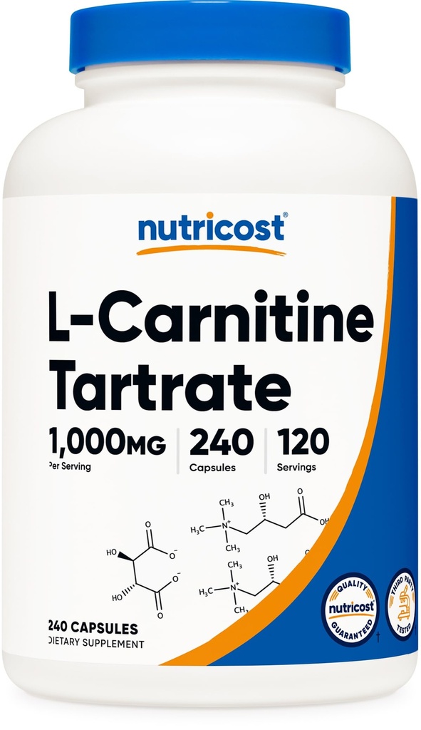 Nutricost L- Carnitin Tartate 1 000 mg, 240 tobolek - 500 mg per tobolka, 120 porcí