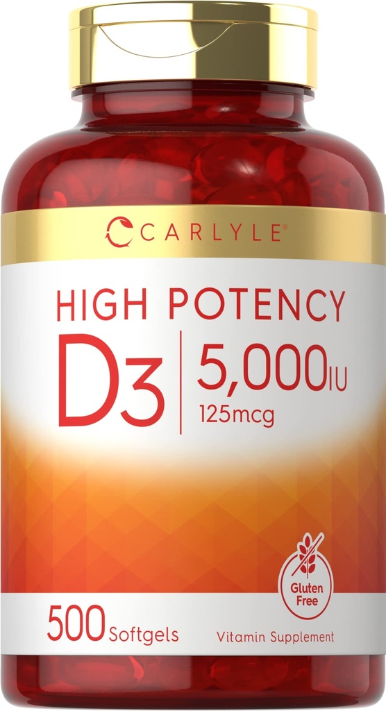 Carlyle Vitamin D3 5000 IU Softgels CLAS124; 500 Count CLAS124; Value Size CLAS124; Non-GMO and Gluten Free Supplement CLAS124; High Potency Formule CLAS124; 125mcg