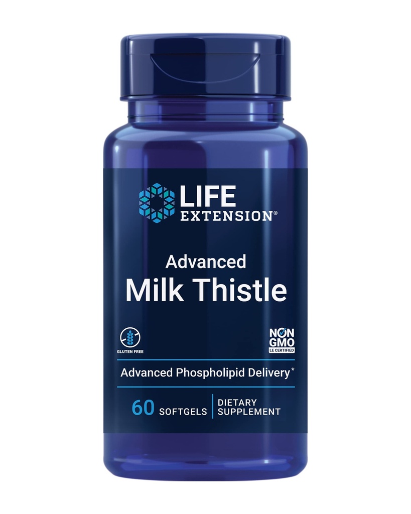 Life Extension Advanced Milk Thistle, silymarin, silybin, fosfolipidy, podporuje zdravé funkce jater, gluten- Free, Non- GMO, 60 softgels