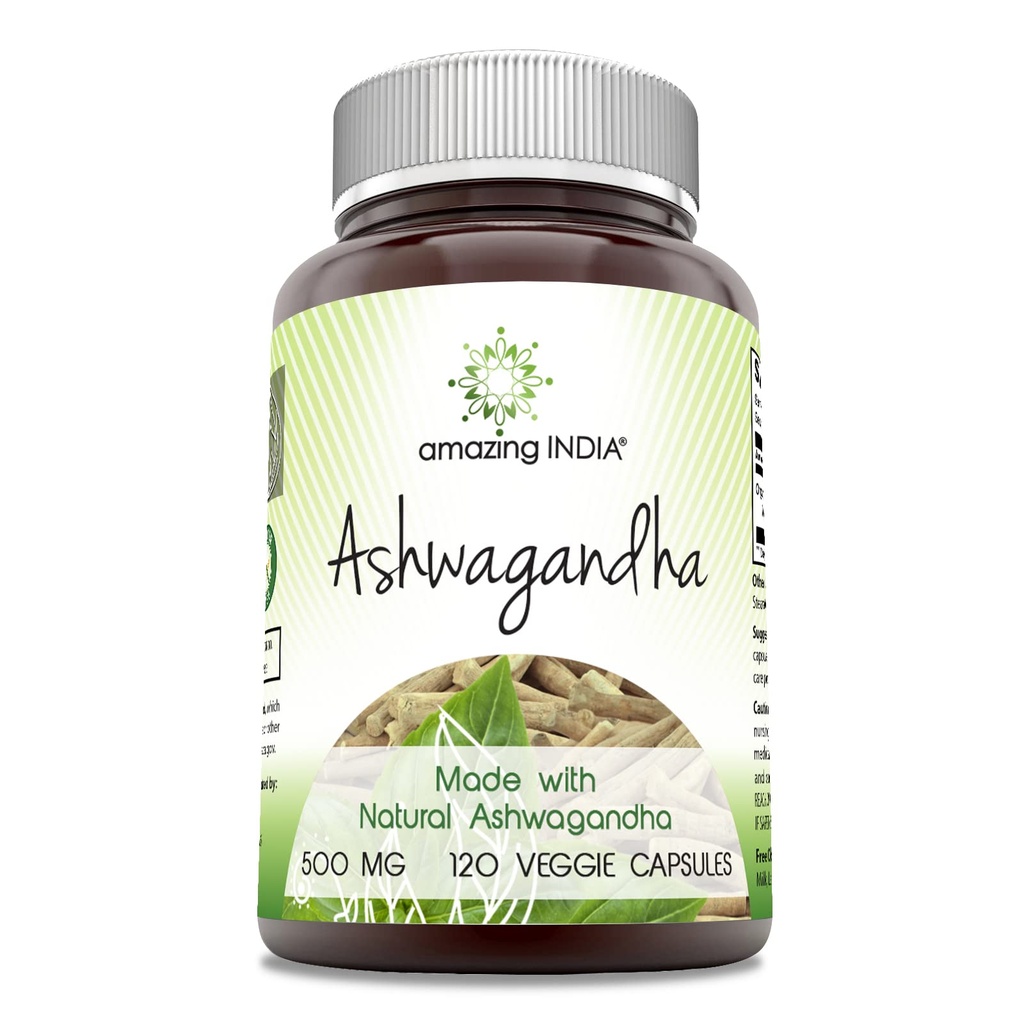 Amazing India Ashwagandha Dodatek 124; 500 Mg Per Serving 124; 120 Veggie Kapsle 124; Non- GMO 124; Gluten Free Factory 124; Made in USA 124; Ideální pro vegetariány