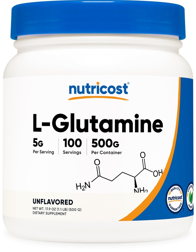 Nutricost L- glutamin prášek (500 gramů) bez příchutí - gluten Free & Non- GMO, 100 Služeb