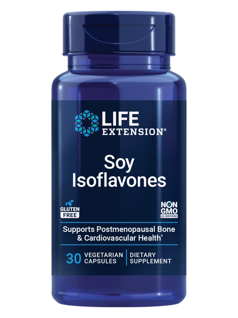 Life Extension Soy Isoflavones, Heart, Bone & Cellular Health Support for Post- menopauzální ženy, Gluten- Free, Non- GMO, Vegetarian, 30 Kapsle