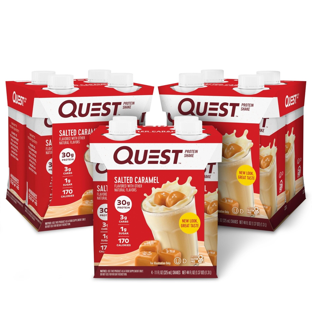 Quest Nutrition Ready to drink Salted Caramel Protein Shake, 30g Protein, 3g Net Carbs, Gluten Free, Keto Friendly, 11 fl.oz 4 Počet (balení po 3)