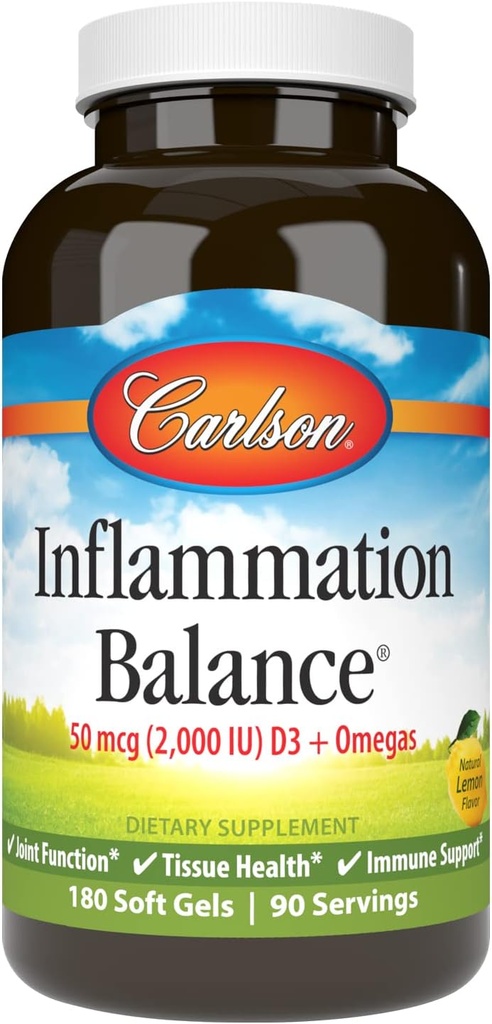Carlson - Zánět Balance, Vyvážený Omega-3 & Omega-6 Poměr, s D3, norský, Wild- Chycený rybí olej dodatek s mastné kyseliny, udržitelně sourced rybí oleje kapsle, 180 Softgels
