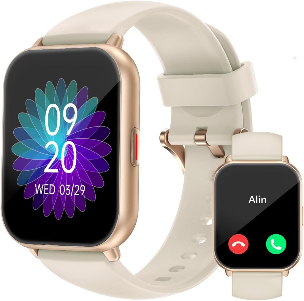 RUIMEN Chytré hodinky pro ženy muže (Odpověď / Make hovory, 2 kapel v ceně), 1.8 "Smartwatch pro iOS / Android telefony, Fitness Tracker srdeční frekvence / Sleep Monitor Digital Watch Vodotěsné Minky Bílá