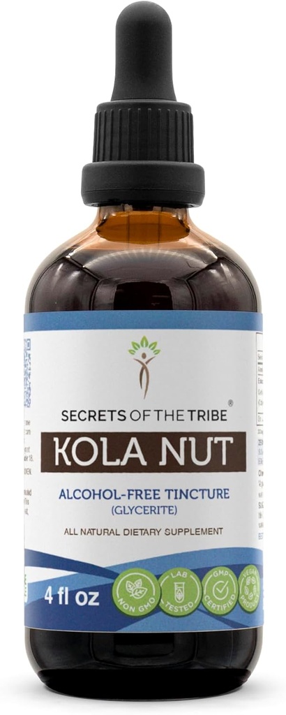 Tajemství Tribe Kola Nut Tincture Alcohol- Free Extract, Kola nut (Cola Acuminate) Sušený Nut (4 FL OZ)