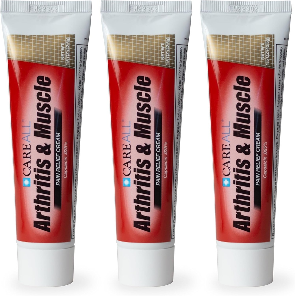 CareAll Capsaicin Artritida, Svalová, a Joint Cream 1.5 oz. (3 Pack), Relief of Minor Aches and Pains from Baccache, Sprains, Strains, Artritis. Bez vůně