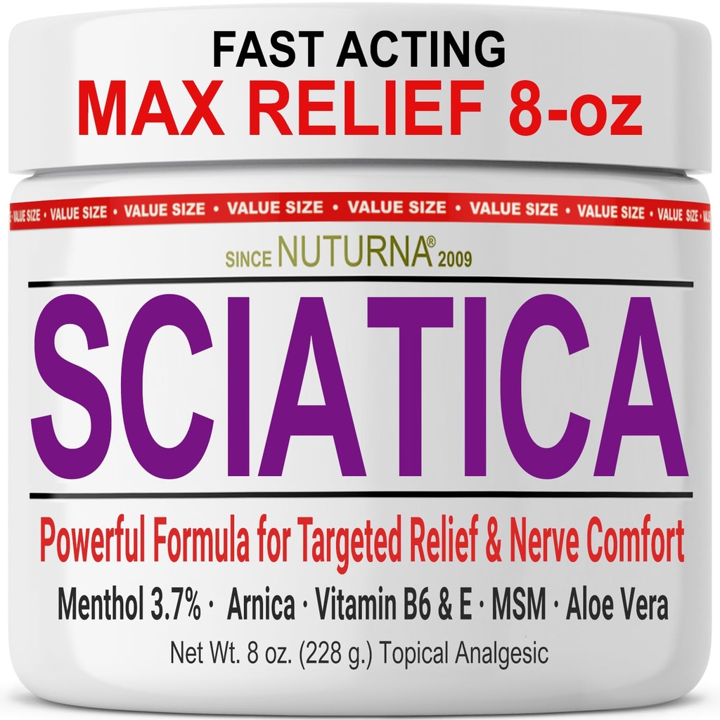 Sciatica Nerve Cream - Maximální síla Comfort Cream for Feet, Hands, Nohs, Toes, Back - Natural Ultra Strength Arnica, MSM, Menthol, Soothing Comfort, Large 8 Oz