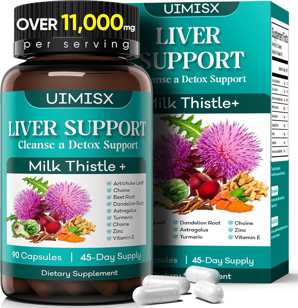 Mléko Thistle dodatek - Játra Detox čištění Vzorec Bylinné Játra Podpora s Mléko Thistle, Pampeliška Kořen, Artyčok, Kurkuma, Astragalus pro zdraví jater, 90 Kapsle