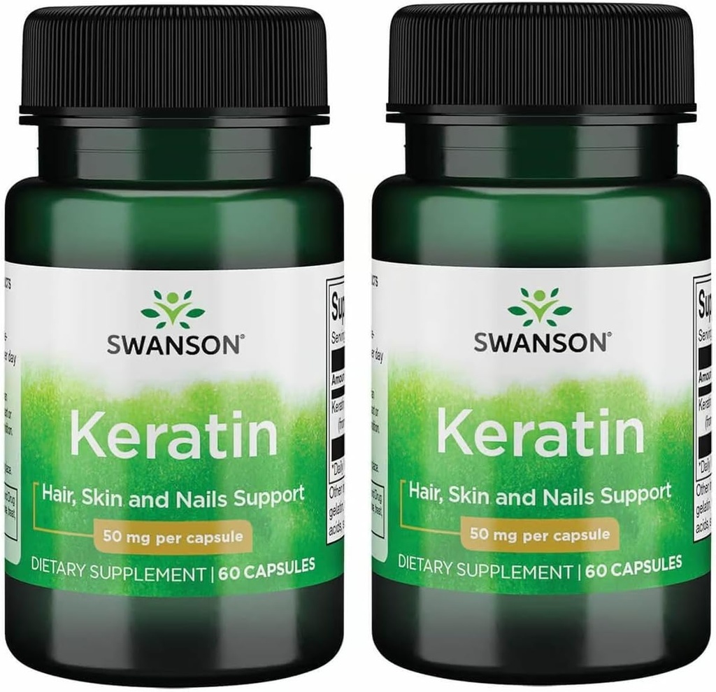Swanson Keratin (z tibetské vlny) - přírodní doplněk na podporu zdravé klouby, vlasy, kůže a nehty - Pomáhá Nourish zdravé spojovací tkáně - (60 Kapsle, 50mg každý) (2 Pack)