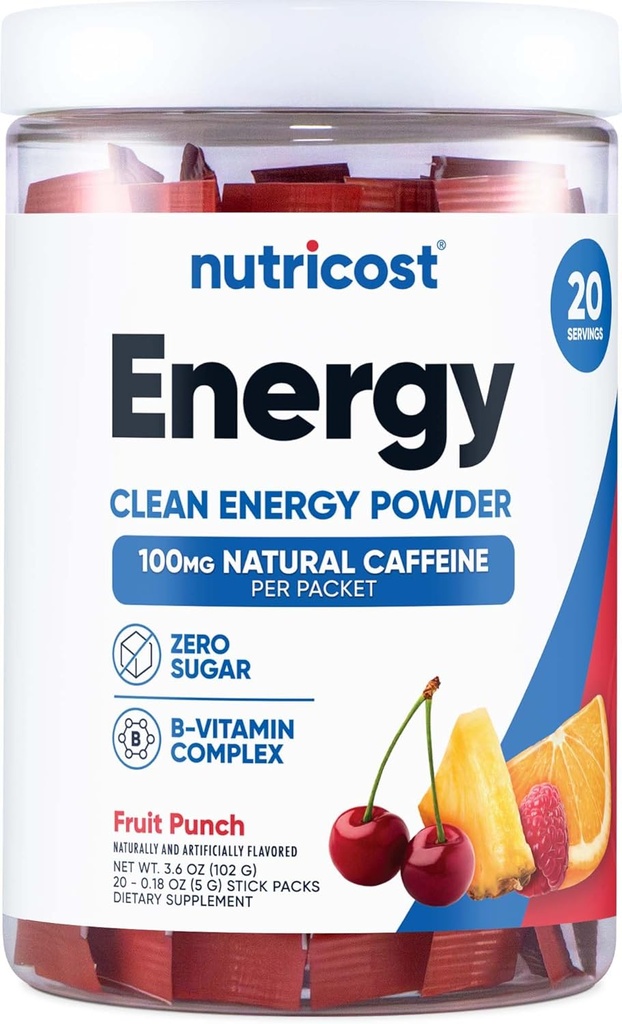 Nutricost Energy Complex Stickpack (20 Služeb) Ovocný punč ochucený - gluten- Free + Non- GMO