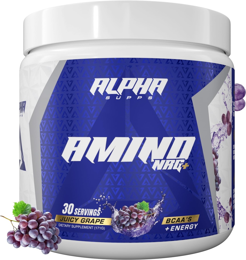 Alfa Supps Amino NRG + BCAA Amino Energy Recovery Powder - Hydration Blend with Electrolytes - Focus Blend for Optimal Performance Support in Men & Women (30 Servings, Juicy Grape)
