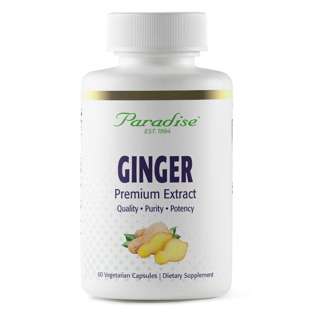 Paradise Byliny Premium Ginger Extract pro trávicí zdraví, Super potent, Ultra Pure, Vegan, Non- GMO, Gluten Free, 60 Vegetariánské kapsle