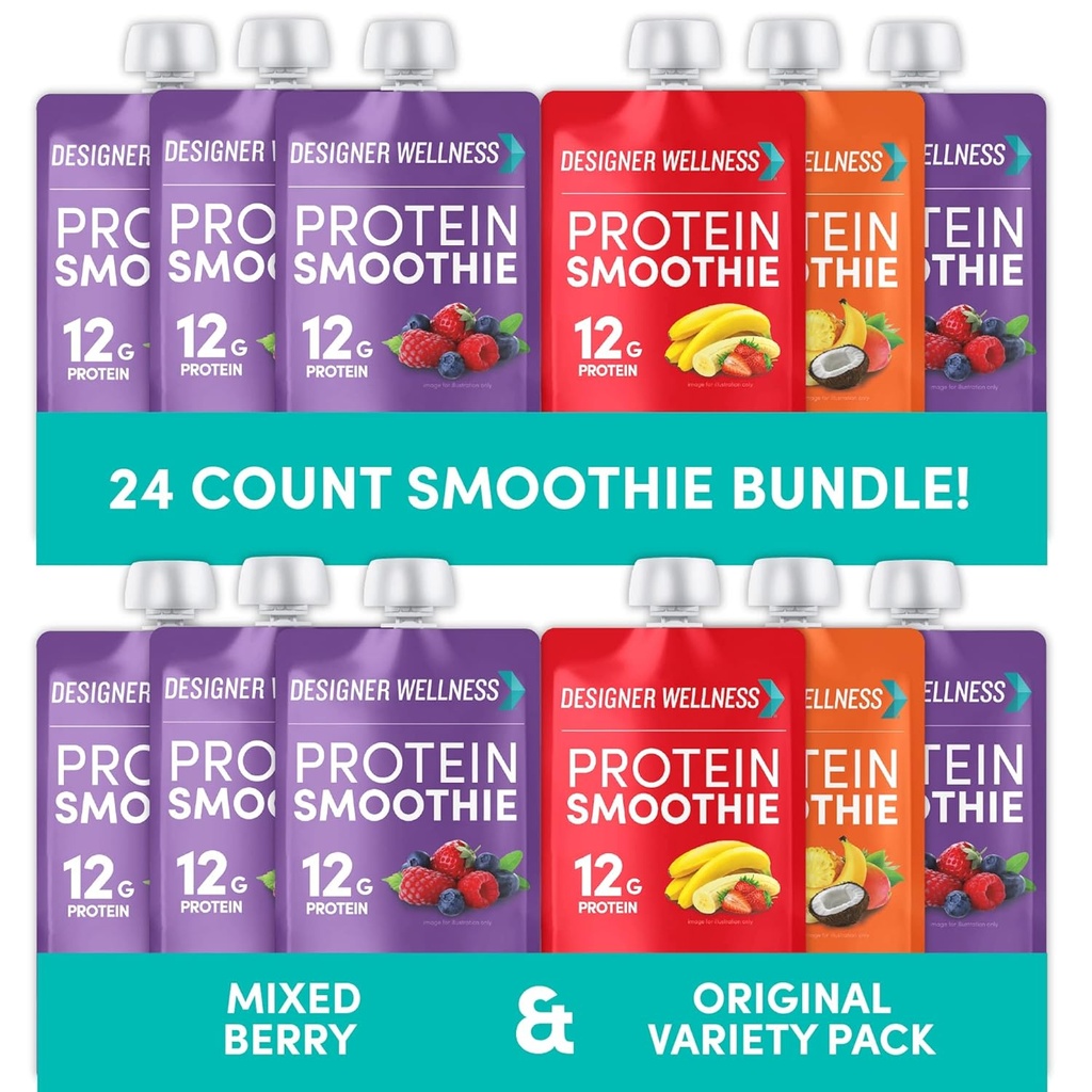 Designer Wellness Protein Smoothies Variety Pack a Mixed Berry Bundle