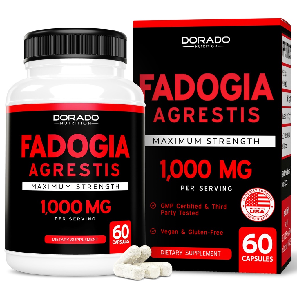Fadogia Agrestis Extract 1000mg per Serving - [Maximální síla] - Síla, pohon, atletická výkonnost, Muscle Mass - Třetí strana Testováno - Zero Fillers - Gluten Free, Non- GMO, Veganské kapsle