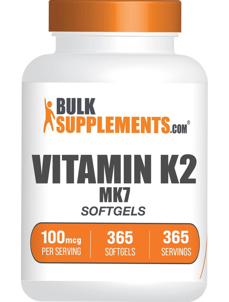 BulkSupplements.com Vitamin K2 Softgels - Vitamin K2 MK7, Vitamin doplňky - Gluten zdarma, 1 Softgel per Serving, 365 Počet (balení po 1)