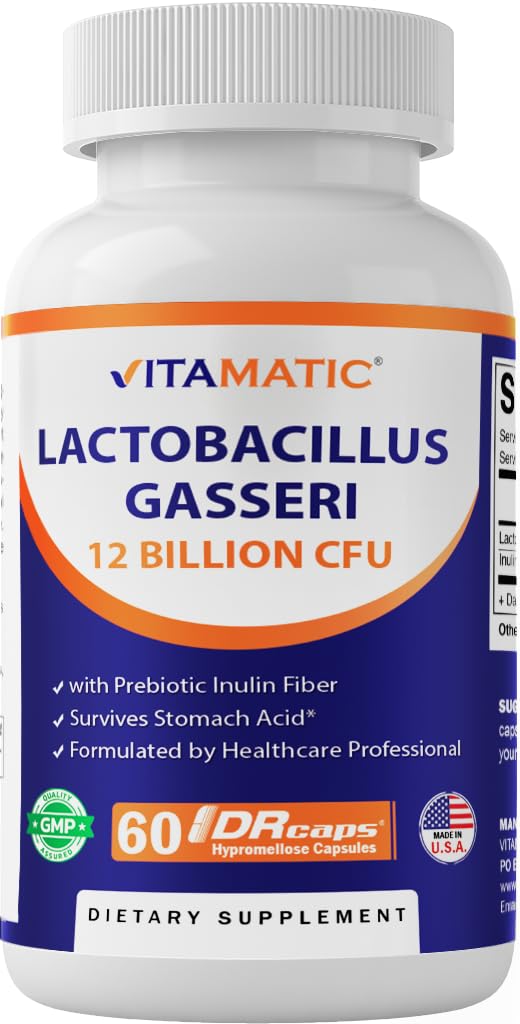 Vitamatic Lactobacillus Gasseri - 12 miliard per DR Capsule - 60 Počet - Digestivní podpora - Vyrobeno s prebiotickým inulinovým fiberem