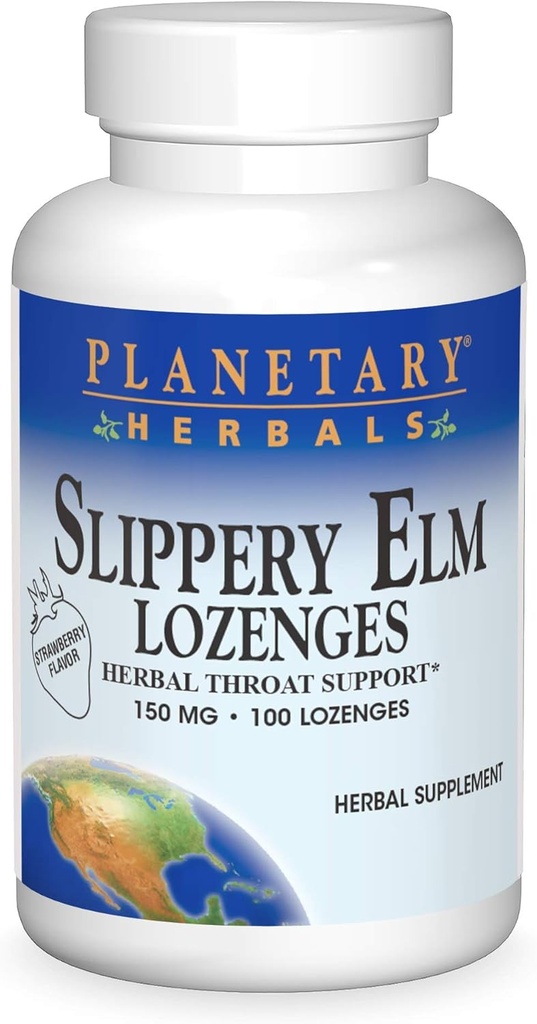 Planetární Herbals Slippery Elm Strawberry Lozenges, Bylinná podpora hrdla, 100 Lozenge