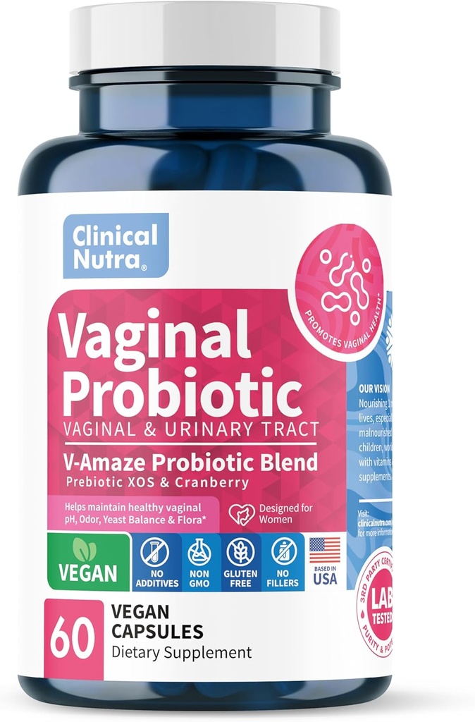 Klinická Nutra Vaginální Probiotika pro ženy pH Balance, Vaginální zápach Control s Prebiotika & Lactobacillus Blend - Womens Zdravotní dodatek Zdravé Vaginální Flora Podpora 60 Kapsle