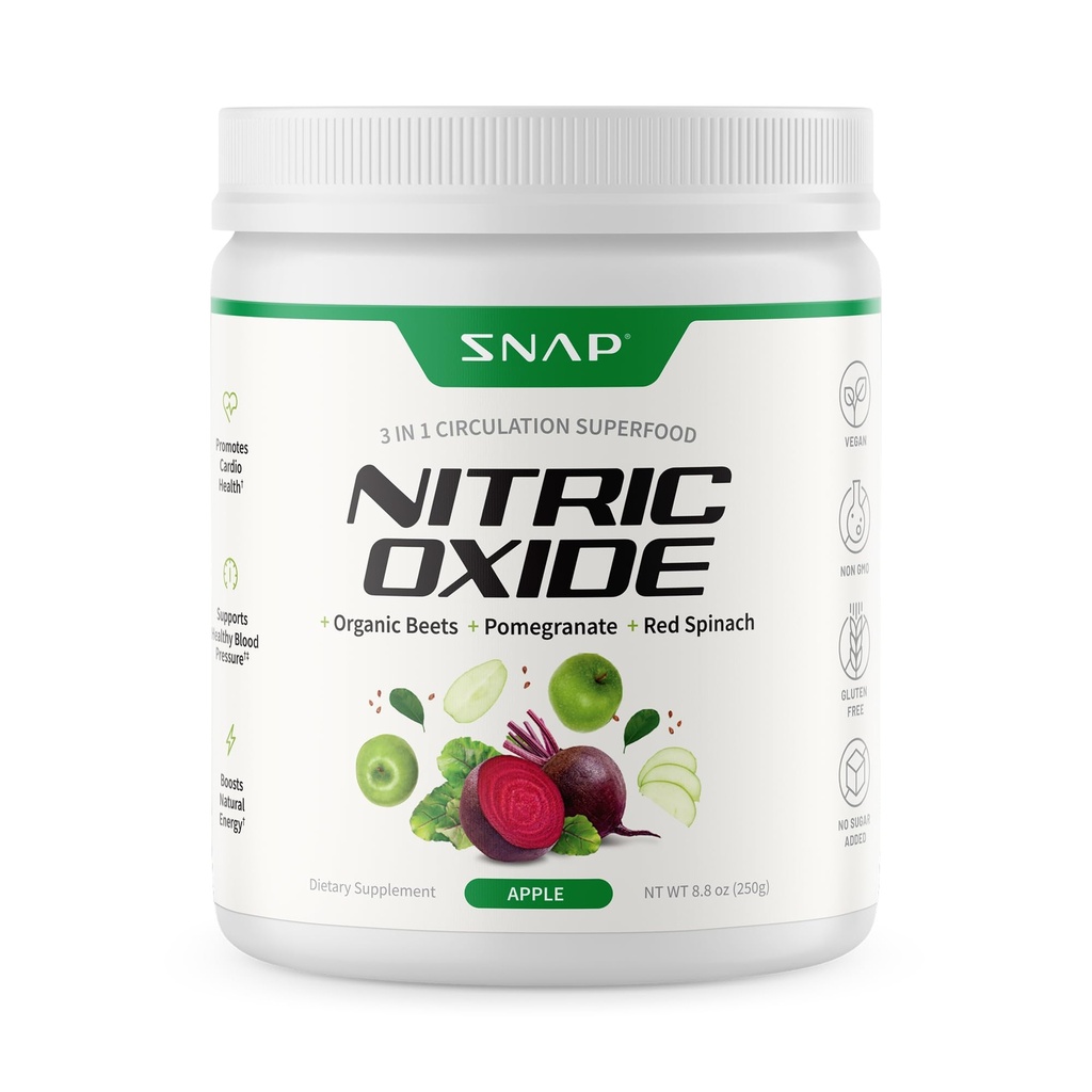 Snap doplňky Organic Beet Root Oxide Nitric Powder - Podporuje energii a zdravý oběh, 8.8 oz (30 Služeb, 1 měsíc dodávky), Apple