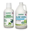 Land Art Pure Aloe Vera Nápoje Gel Neochucený 64 fl oz + tekutý chlorofyl mint ochucený 16 fl oz