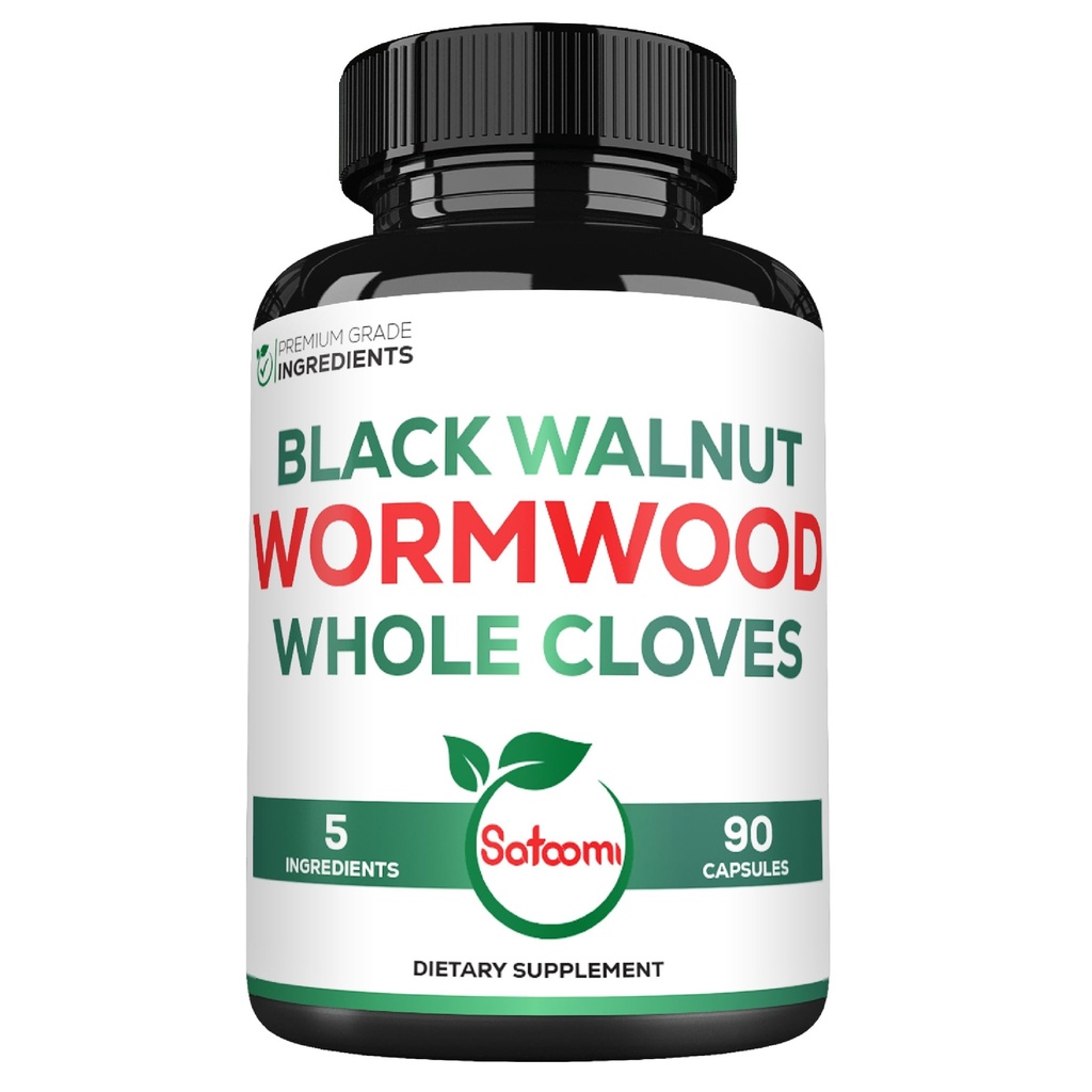 Satoomi 5 in 1 Wormwood Kapsle Dodatek - s černým ořechem Cloves Turmeric a Berberine HCl - 90 Kapsle - imunitní systém & Digestion Health