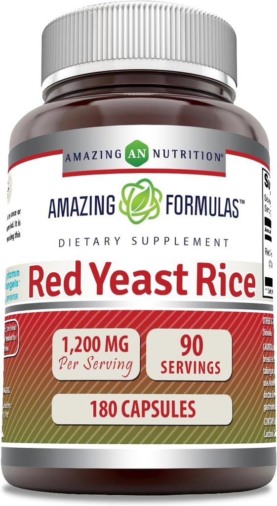 Amazing Appendias Red Yeast Rice 1200mg Per Serving Capsules Supplementary 124; Non- GMO CLANE124; Gluten Free CLANE124; Made in USA (180 Count)