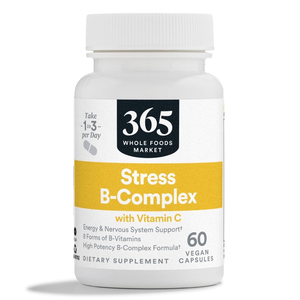 365 by Whole Foods Market, Stress B-Complex with Vitamin C, Energy & Nervový systém Podpora, Vegan, 60 Kapsle