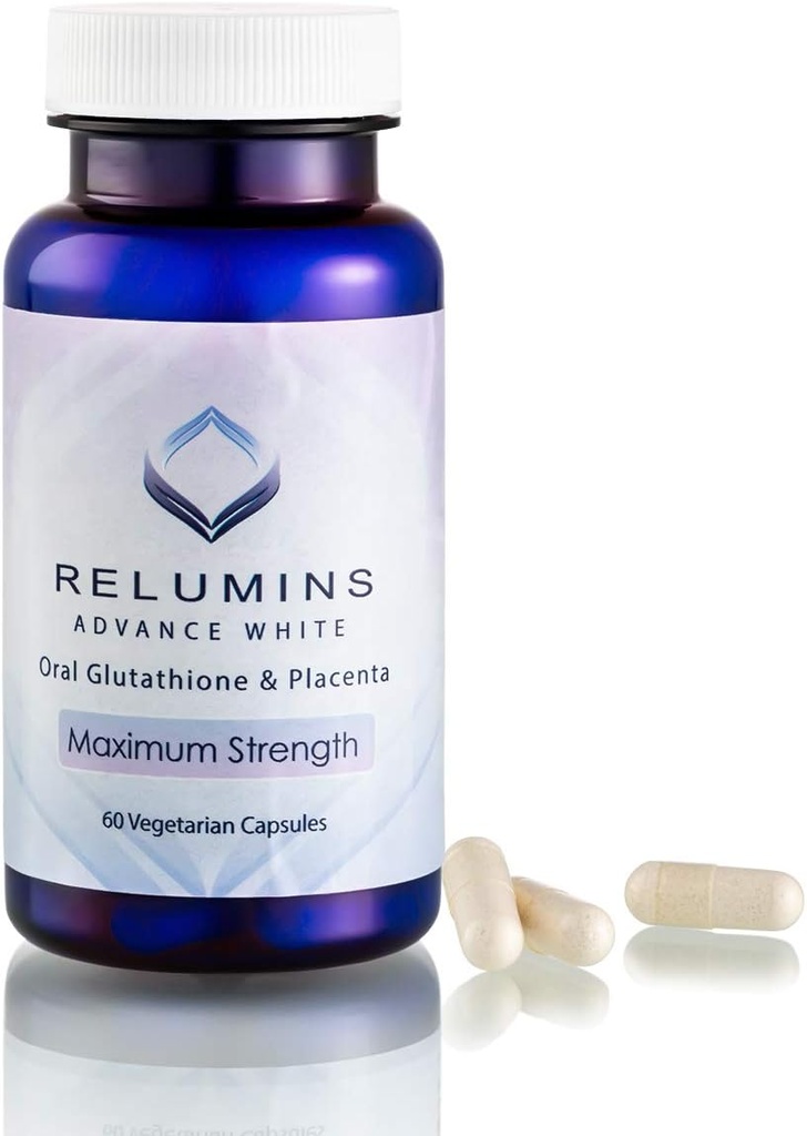 Relumins Advanced White Glutathione Kapsle - Max Strength Supplement s ALA, Placenta, Rose HIPS & Vitamin C - Podporuje kolagen a mladistvou pleť, Made in USA - 60 Caps